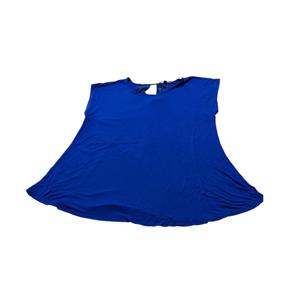 Cable & Gauge Women's Royal Blue Lace Back Flared Short Sleeve Top Size L